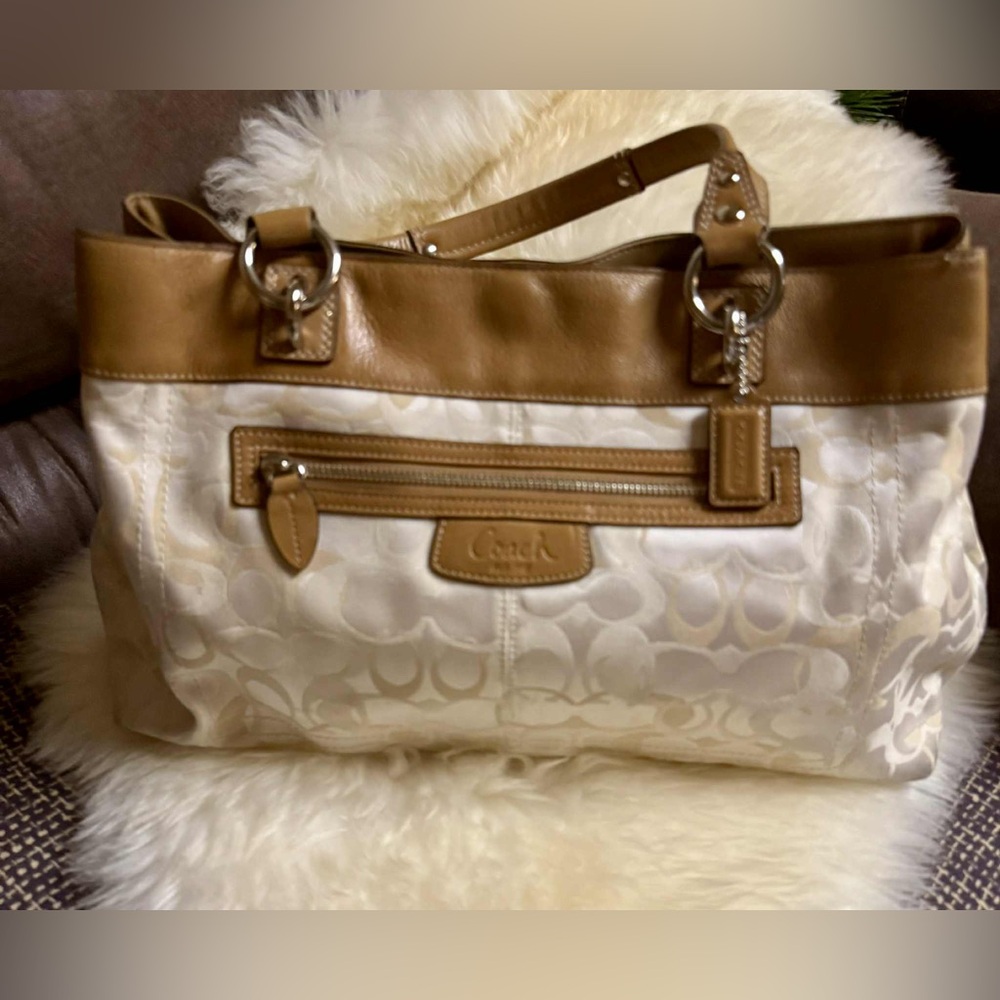 Coach Tan and White Tote Bag